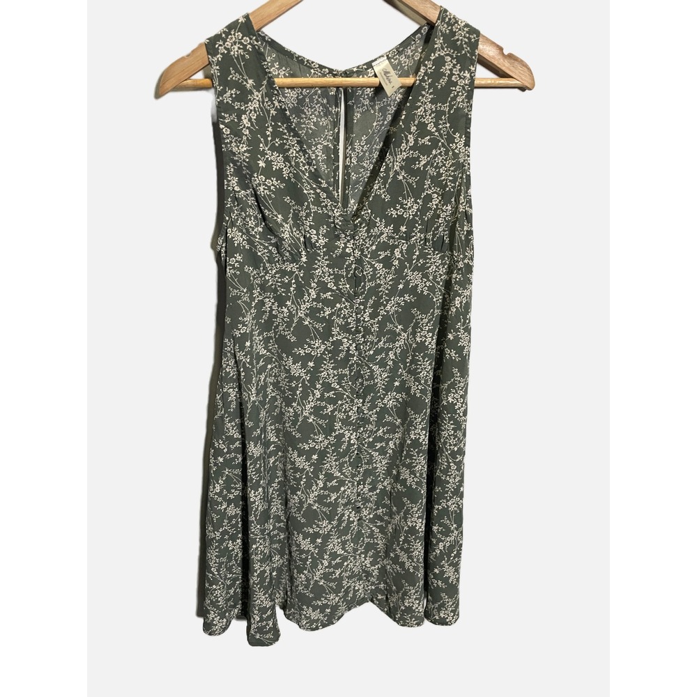 Mahina Mini Dress Womens M Green Floral Sleeveless Boho Casual Summer V-Neck